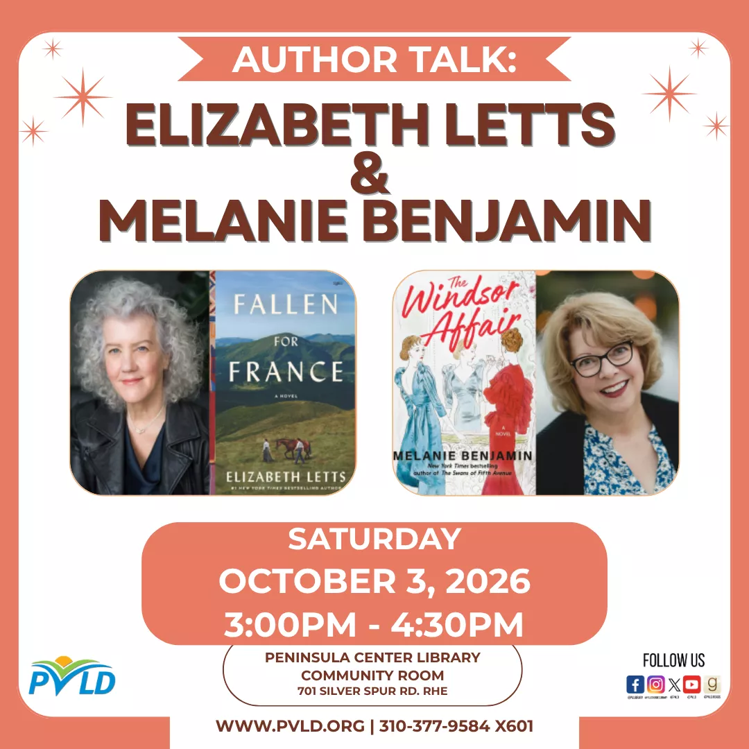 Author Talk: Elizabeth Letts &amp; Melanie Benjamin Saturday, October 03: 3:00pm - 4:30pm  Peninsula Center Library - Community Room